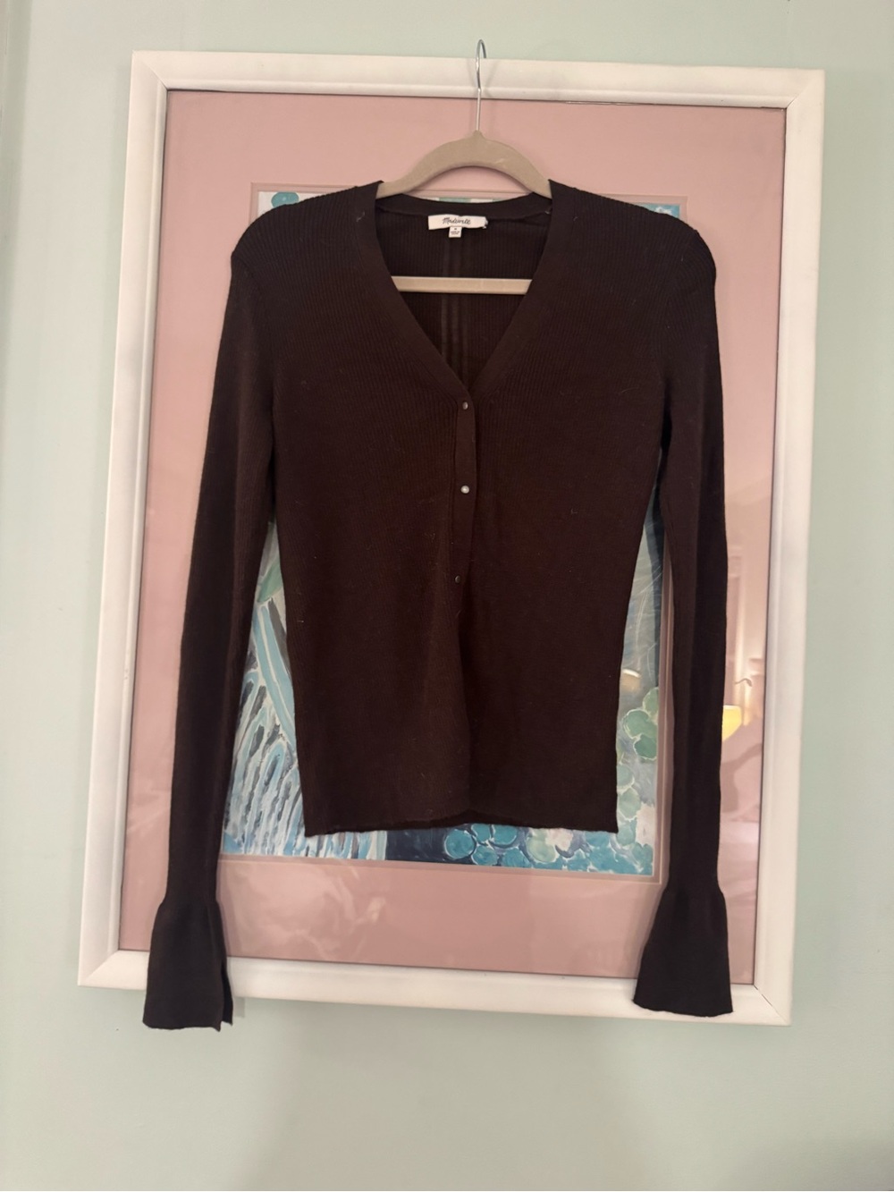 Madewell Chocolate Brown Ribbed V-Neck Cardigan
